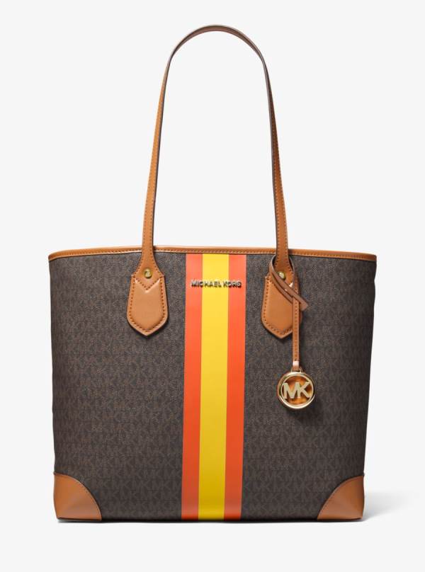 Damske Prenosná Taška Michael Kors Eva Large Signature Logo Stripe Hnede Oranžové Žlté - Kabelky Michael Kors Slevy | SAYTM-1095